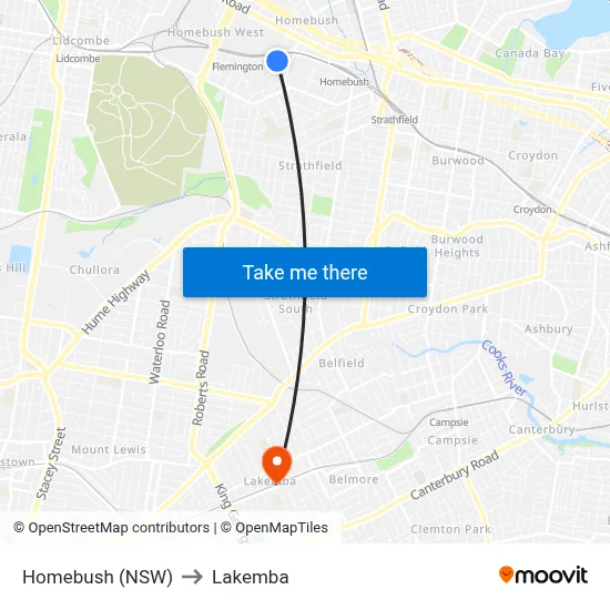 Homebush (NSW) to Lakemba map