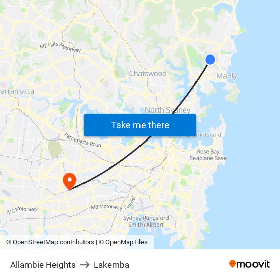 Allambie Heights to Lakemba map