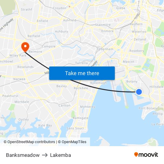 Banksmeadow to Lakemba map