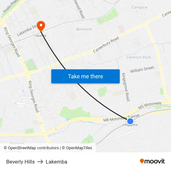 Beverly Hills to Lakemba map