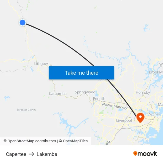 Capertee to Lakemba map