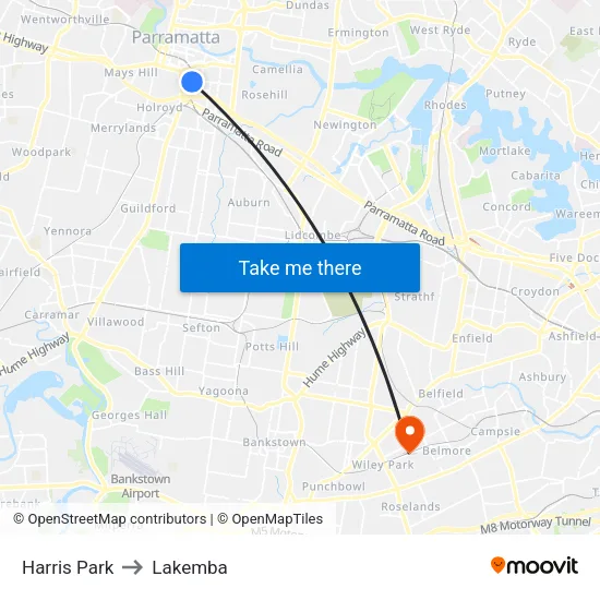 Harris Park to Lakemba map