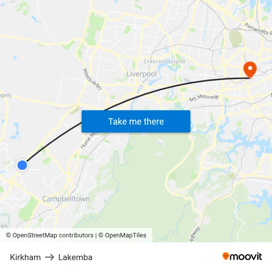 Kirkham to Lakemba map