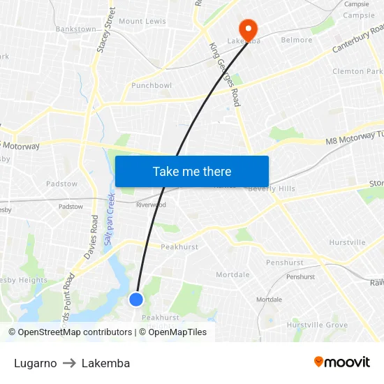 Lugarno to Lakemba map