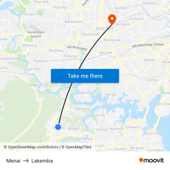 Menai to Lakemba map