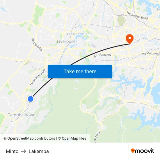 Minto to Lakemba map