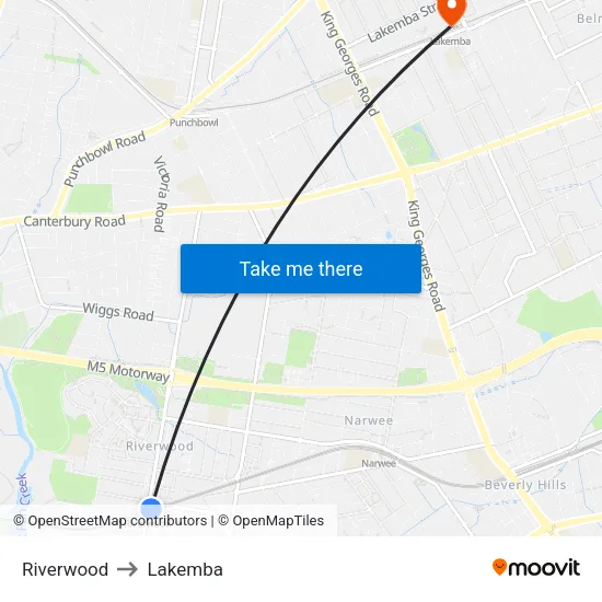 Riverwood to Lakemba map