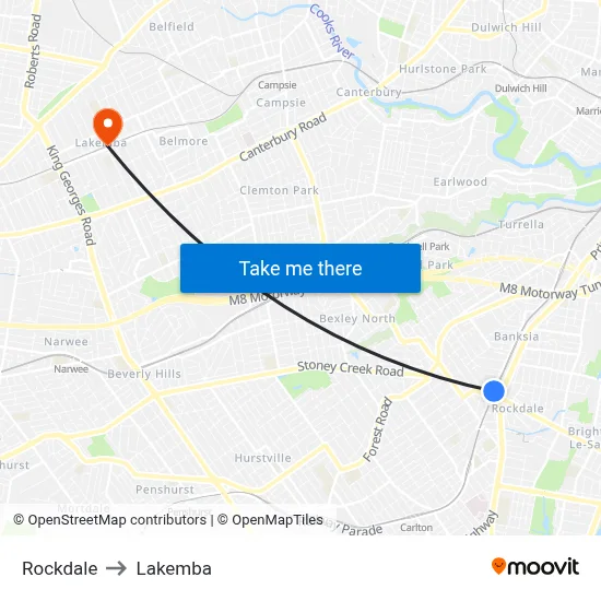 Rockdale to Lakemba map