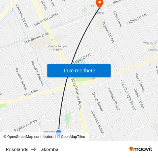 Roselands to Lakemba map