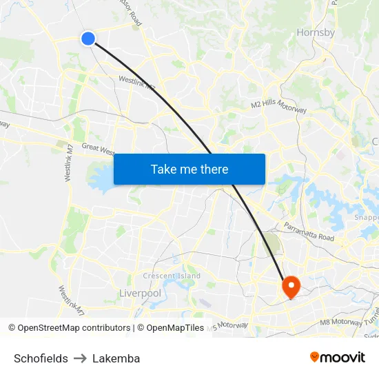 Schofields to Lakemba map