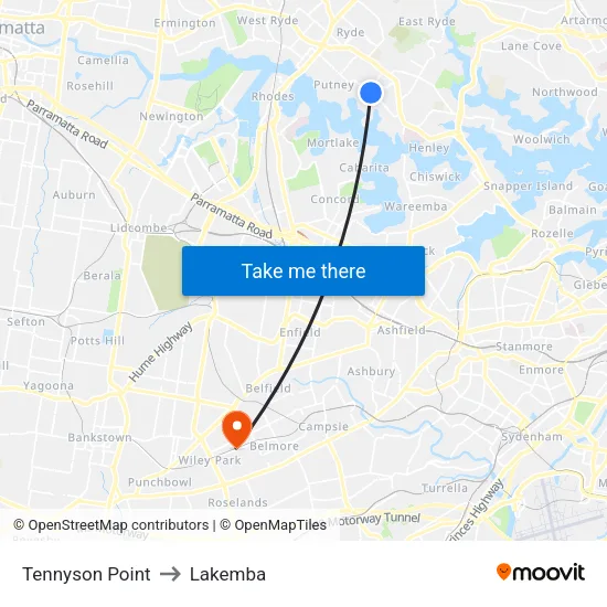 Tennyson Point to Lakemba map