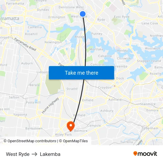 West Ryde to Lakemba map