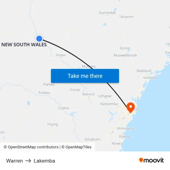 Warren to Lakemba map