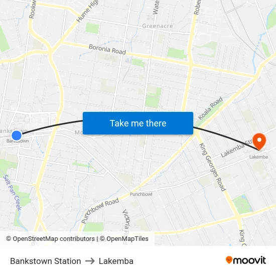Bankstown Station to Lakemba map
