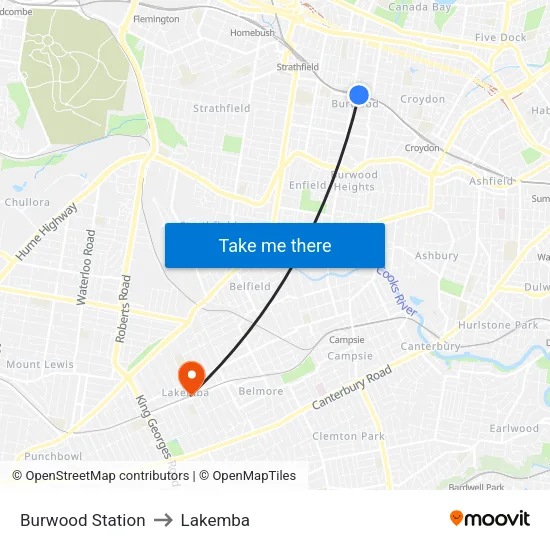 Burwood Station to Lakemba map