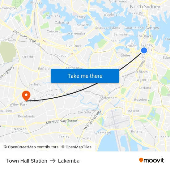 Town Hall Station to Lakemba map