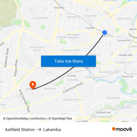 Ashfield Station to Lakemba map