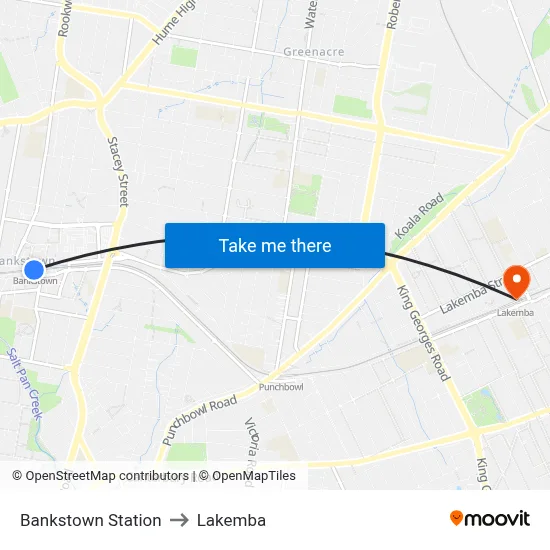 Bankstown Station to Lakemba map