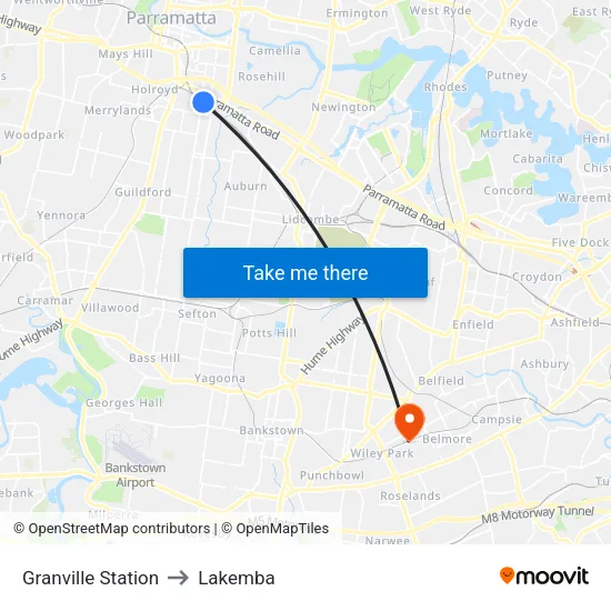 Granville Station to Lakemba map