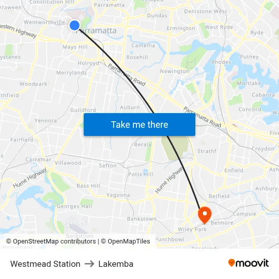 Westmead Station to Lakemba map