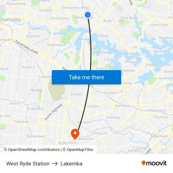 West Ryde Station to Lakemba map