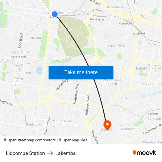 Lidcombe Station to Lakemba map