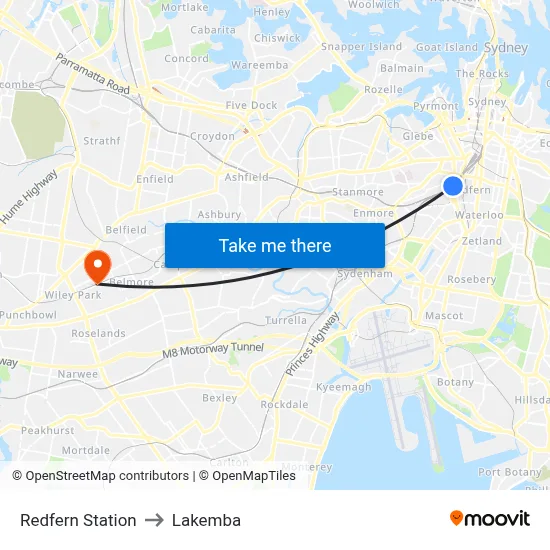 Redfern Station to Lakemba map