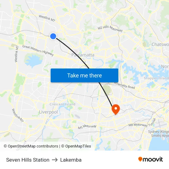 Seven Hills Station to Lakemba map