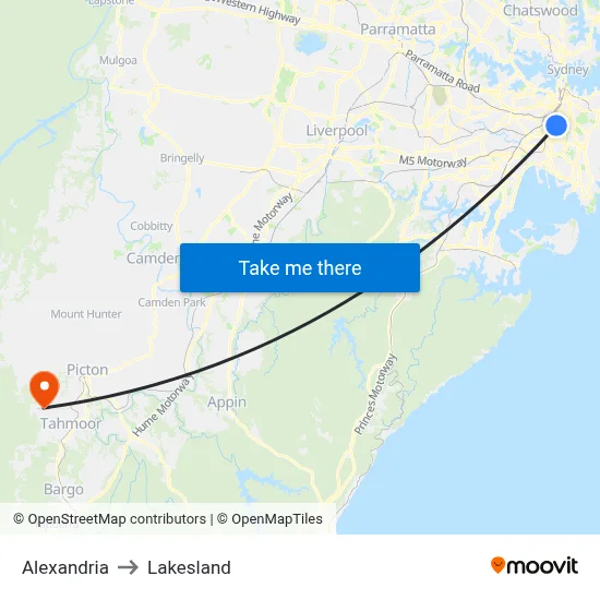 Alexandria to Lakesland map