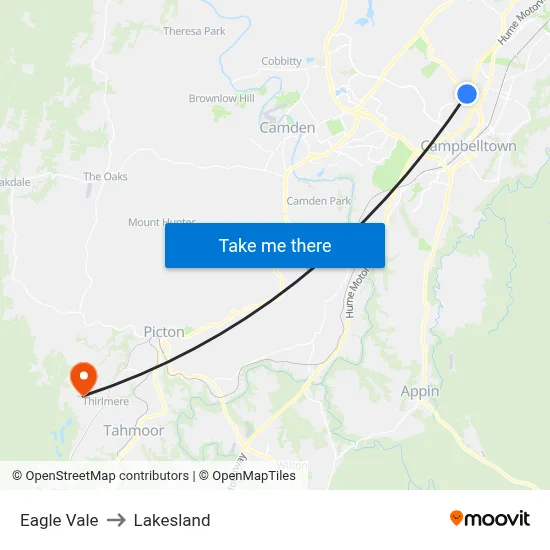 Eagle Vale to Lakesland map