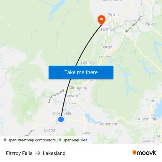 Fitzroy Falls to Lakesland map