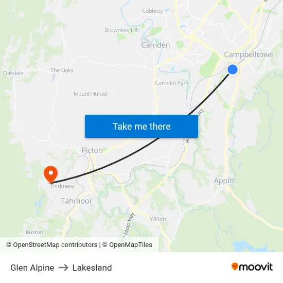 Glen Alpine to Lakesland map