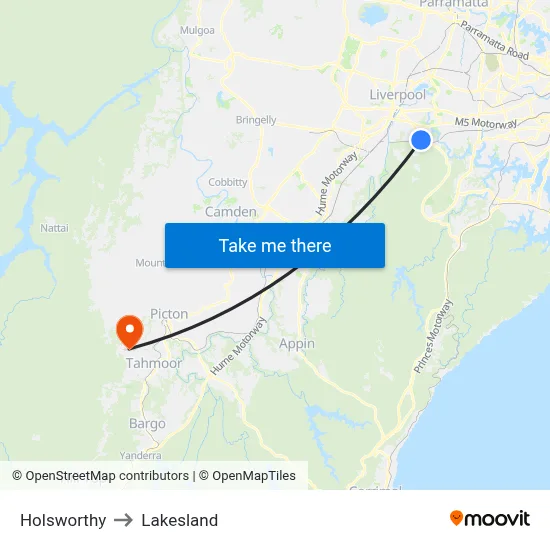 Holsworthy to Lakesland map