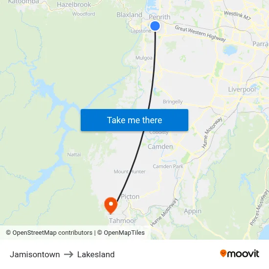 Jamisontown to Lakesland map