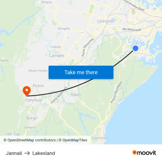 Jannali to Lakesland map