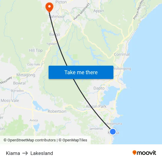 Kiama to Lakesland map