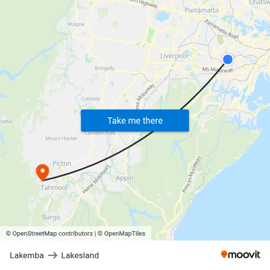 Lakemba to Lakesland map