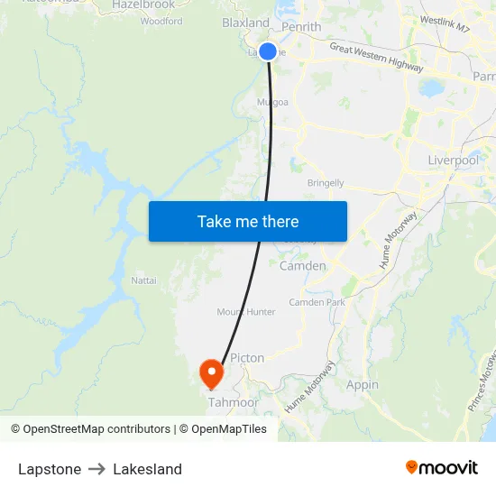 Lapstone to Lakesland map