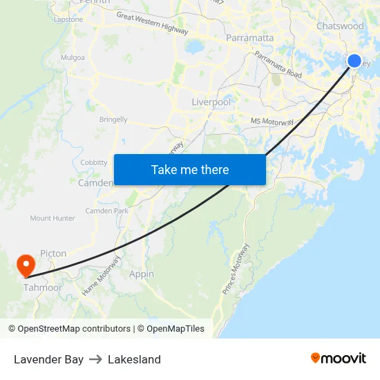 Lavender Bay to Lakesland map
