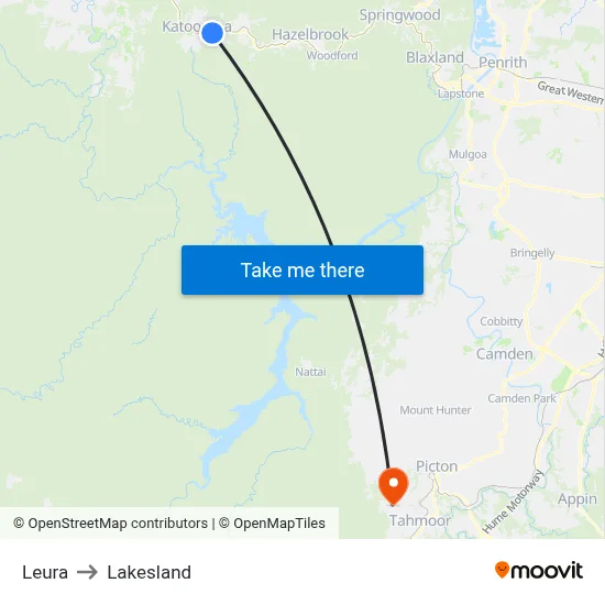 Leura to Lakesland map