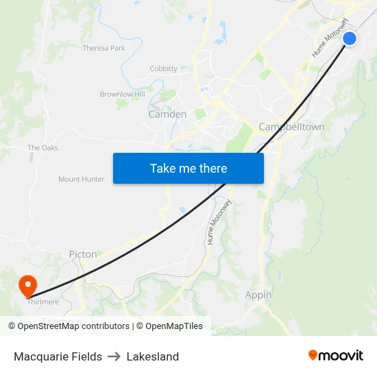 Macquarie Fields to Lakesland map