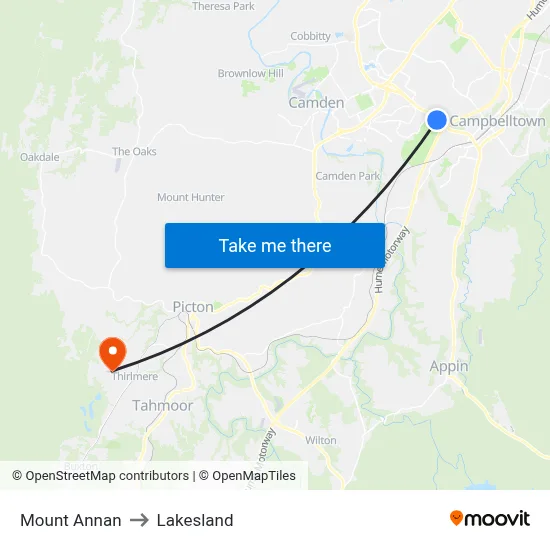 Mount Annan to Lakesland map