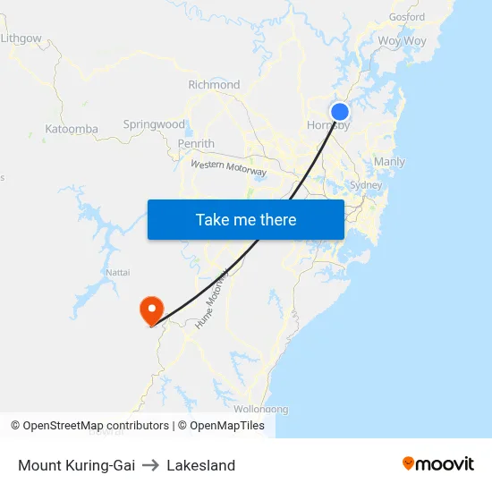 Mount Kuring-Gai to Lakesland map