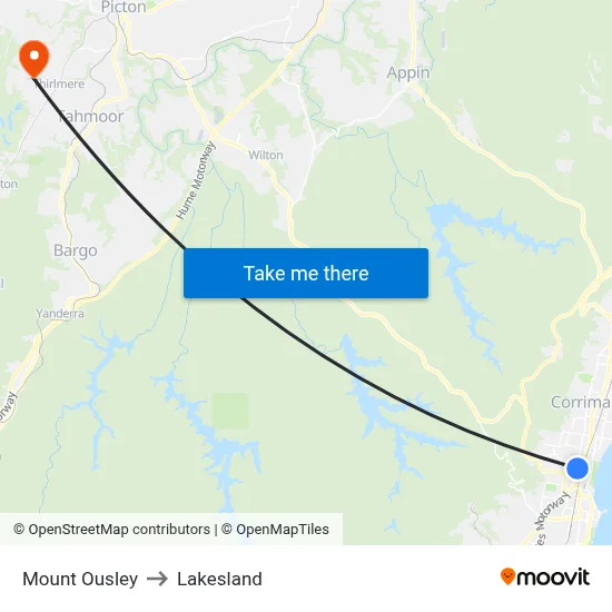 Mount Ousley to Lakesland map