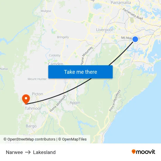 Narwee to Lakesland map