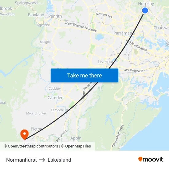 Normanhurst to Lakesland map