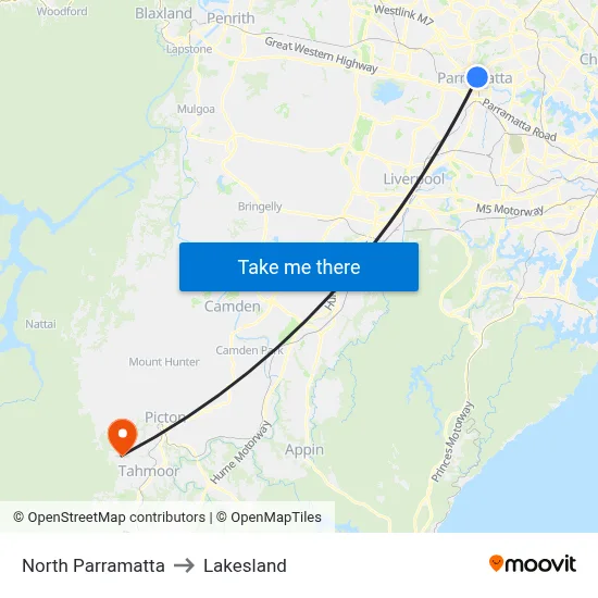 North Parramatta to Lakesland map