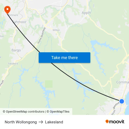 North Wollongong to Lakesland map