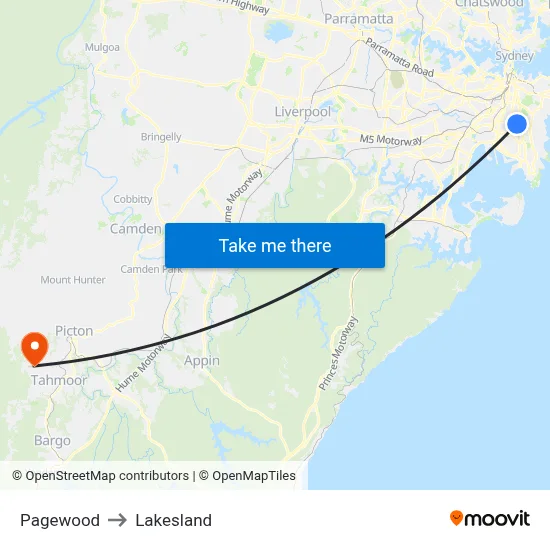 Pagewood to Lakesland map