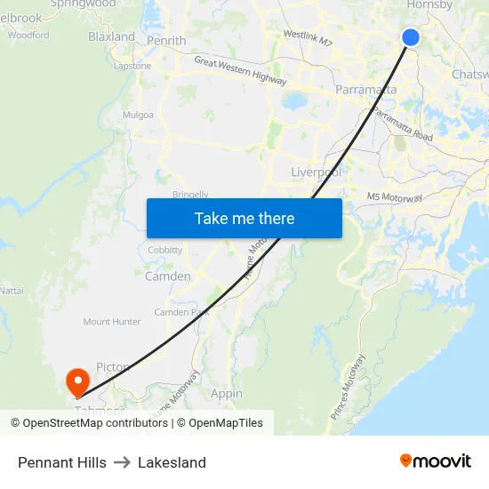 Pennant Hills to Lakesland map